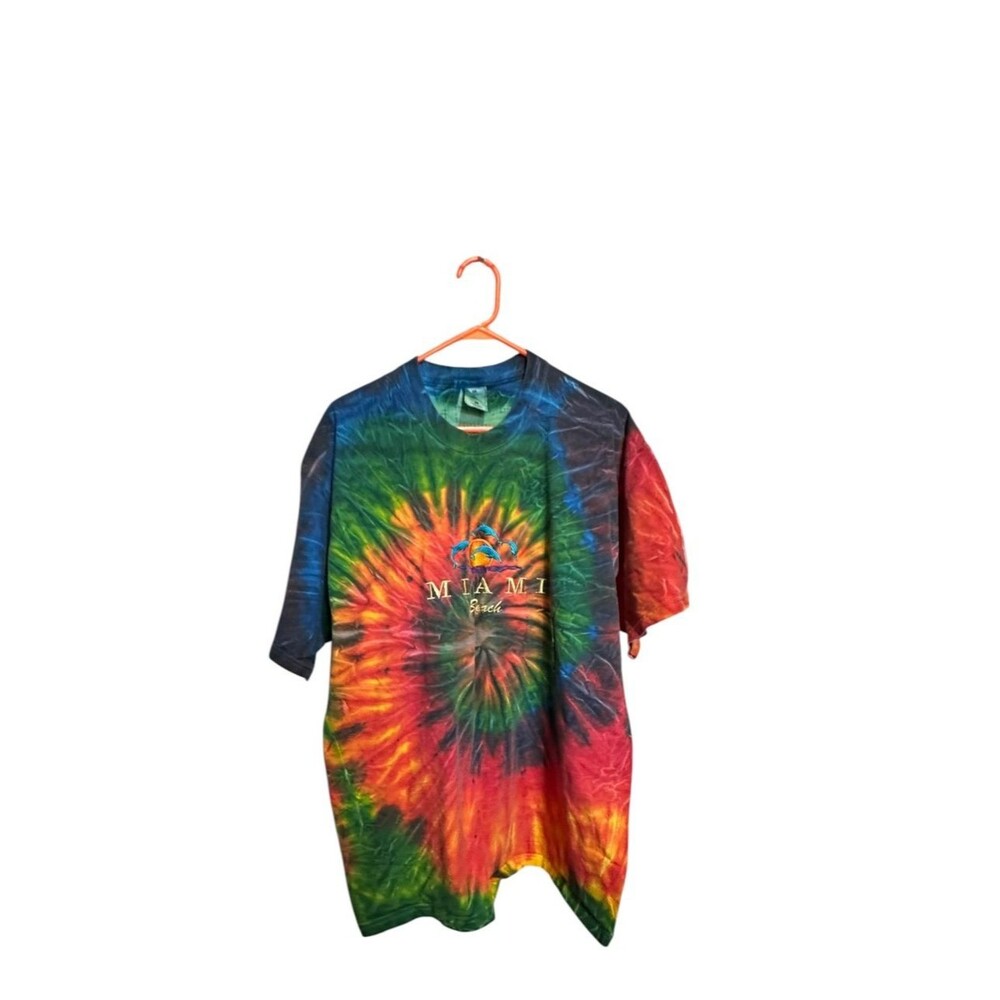Vintage Tie Dye Miami Beach Dolphins Embroidered Size XL Mens Multicolor Outdoor